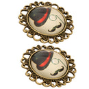 2 Pcs Fashion Vintage Small Bronze Round Moustache Print Metal Pins&Buttons