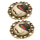 2 Pcs Fashion Vintage Small Bronze Round Moustache Print Metal Pins&Buttons