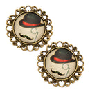 2 Pcs Fashion Vintage Small Bronze Round Moustache Print Metal Pins&Buttons