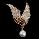 Stunning Rhinestone Wings Pearl Dangel Pin Brooch Mens Suit Collar Lapel Pin