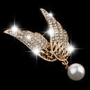 Stunning Rhinestone Wings Pearl Dangel Pin Brooch Mens Suit Collar Lapel Pin