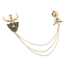 Costume Party Tassel Crystal Rhinestone Bull Horn Boutonniere Pin