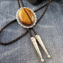 Fashion Western Cowboy Natural Tiger Eye Stone Bolo Tie Rodeo Necktie Bootlace Tie