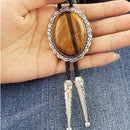 Fashion Western Cowboy Natural Tiger Eye Stone Bolo Tie Rodeo Necktie Bootlace Tie