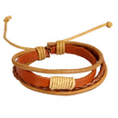 Khaki Vintage Woven PU Leather Rope Bangle Braided Adjustable Bracelets Accessory