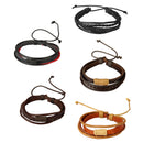 Khaki Vintage Woven PU Leather Rope Bangle Braided Adjustable Bracelets Accessory
