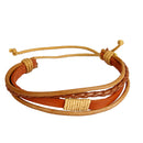 Khaki Vintage Woven PU Leather Rope Bangle Braided Adjustable Bracelets Accessory