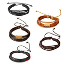 Khaki Vintage Woven PU Leather Rope Bangle Braided Adjustable Bracelets Accessory