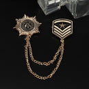 Retro Alloy Chain Brooch Pins Anise Star Shield Army Badge Mens Accessories