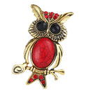 Red Rhinestone Turquoise Owl Branch Brooch Pin Breastpin Badge Pin Jewelry