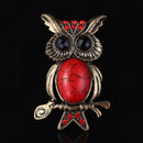 Red Rhinestone Turquoise Owl Branch Brooch Pin Breastpin Badge Pin Jewelry
