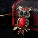 Red Rhinestone Turquoise Owl Branch Brooch Pin Breastpin Badge Pin Jewelry