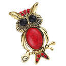 Red Rhinestone Turquoise Owl Branch Brooch Pin Breastpin Badge Pin Jewelry