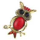 Red Rhinestone Turquoise Owl Branch Brooch Pin Breastpin Badge Pin Jewelry