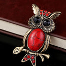 Red Rhinestone Turquoise Owl Branch Brooch Pin Breastpin Badge Pin Jewelry