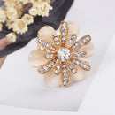 Elegant Triple-ring Buckle Rhinestone Opal Stone Flower Brooch Shawl Clip