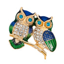 Novelty Owls Lover Brooch Pin Vintage Women's Rhinestone Green Enamel Alloy Brooch