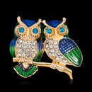 Novelty Owls Lover Brooch Pin Vintage Women's Rhinestone Green Enamel Alloy Brooch