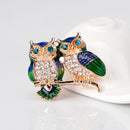 Novelty Owls Lover Brooch Pin Vintage Women's Rhinestone Green Enamel Alloy Brooch