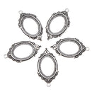 10Pcs Antique Silver Craft Alloy Oval Metal Lace Hollow Pendant Necklace