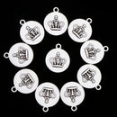 10 Pcs Vintage Punk Antique Silver Round Crown Alloy Pendant Necklace Crafts