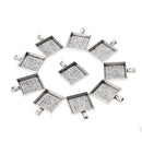 10 Pcs Vintage Antique Silver Small Alloy Square Groove Pendants Necklace Bracelet