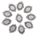 Pack of 10 Vintage Silver Oval Charm Pendants Bezel Trays Jewelry Making Supplies