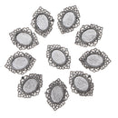 Pack of 10 Vintage Silver Oval Charm Pendants Bezel Trays Jewelry Making Supplies