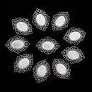 Pack of 10 Vintage Silver Oval Charm Pendants Bezel Trays Jewelry Making Supplies