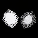 Pack of 10 Vintage Silver Oval Charm Pendants Bezel Trays Jewelry Making Supplies