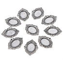 Pack of 10 Vintage Silver Oval Charm Pendants Bezel Trays Jewelry Making Supplies