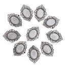 Pack of 10 Vintage Silver Oval Charm Pendants Bezel Trays Jewelry Making Supplies