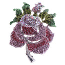 Purple Rose Flower Brooches Pin with Rhinestone for Women Bride Girl Prom Jewelry