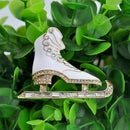 Vintage Crystal Ice Skate Skating Pin Brooch Fashion Jewelry for Women Dress Shirt Accessories 3d White