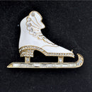 Vintage Crystal Ice Skate Skating Pin Brooch Fashion Jewelry for Women Dress Shirt Accessories 3d White