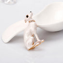 Cute Enamel Rhinestone White Dog Animal Brooch Women Kids Jewelry Decor Gift