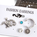 6 Pcs Women Vintage Punk Stud Earrings Set Fancy Girl Bohemian Ear Studs Set
