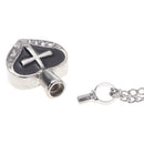 Retro Cross Crystal Heart Pendant Cremation Ash Holder Urn Keepsake Necklace