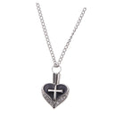 Retro Cross Crystal Heart Pendant Cremation Ash Holder Urn Keepsake Necklace