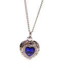 Blue Gemstone Heart with Rhinestone Urn Pendant Memorial Chain Necklace