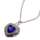 Blue Gemstone Heart with Rhinestone Urn Pendant Memorial Chain Necklace