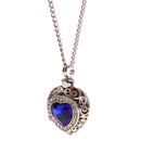 Blue Gemstone Heart with Rhinestone Urn Pendant Memorial Chain Necklace