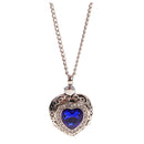 Blue Gemstone Heart with Rhinestone Urn Pendant Memorial Chain Necklace