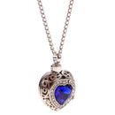 Blue Gemstone Heart with Rhinestone Urn Pendant Memorial Chain Necklace