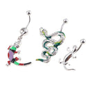3 Pcs Fancy Crystal Enamel Gecko Snake Animal 14G Dangle Navel Belly Button Ring