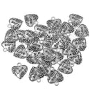 30Pcs Antique Silver Filigree Heart Love Heart Pendant DIY Beads 18x19mm