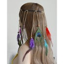 Hippie Feather Headband Boho Headdress Feather Rope Crown Elastic Gypsy Festival Headband for Women and Girls Indian Hair Accessories-Multi-color
