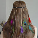 Hippie Feather Headband Boho Headdress Feather Rope Crown Elastic Gypsy Festival Headband for Women and Girls Indian Hair Accessories-Multi-color