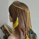 Hippie Feather Headband Boho Headdress Feather Rope Crown Elastic Gypsy Festival Headband for Women and Girls Indian Hair Accessories-Multi-color