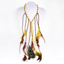 Hippie Feather Headband Boho Headdress Feather Rope Crown Elastic Gypsy Festival Headband for Women and Girls Indian Hair Accessories-Multi-color